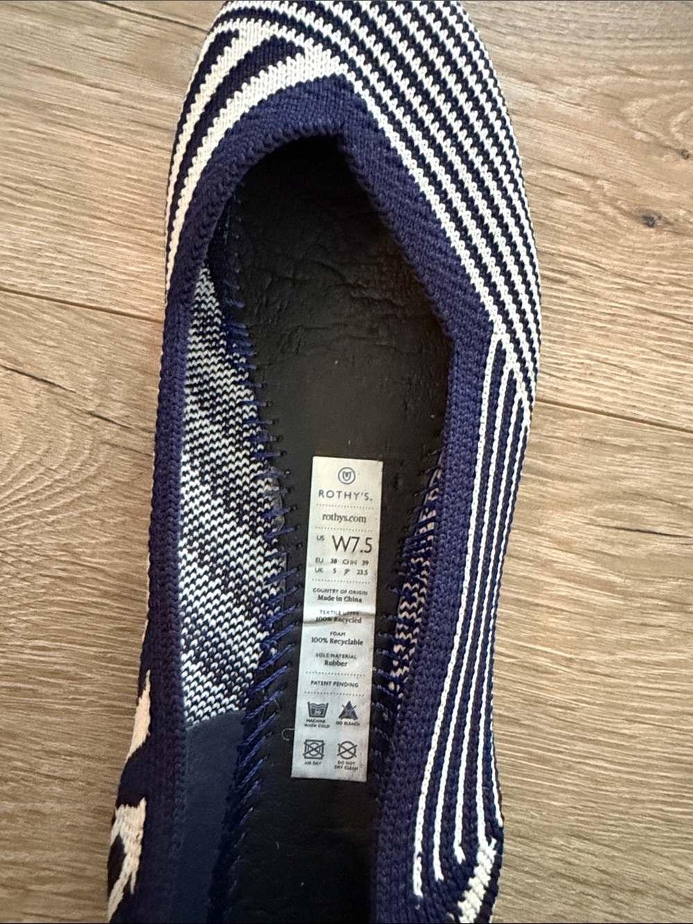 Rothy’s navy & white flat w/lime sole - Picture 2 of 6